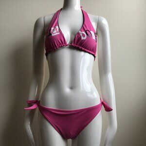 Billabong Swim Reversible halter top Pink & Black Logo Bikini